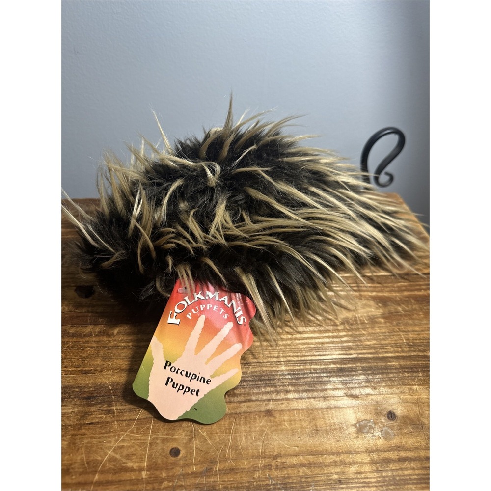 Folkmanis Porcupine Puppet NWT 14" Stuffed Animal Black/Brown/Golden